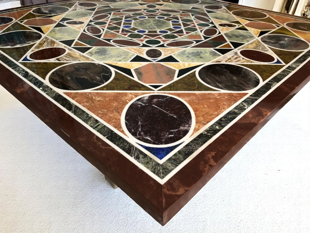 Marble Square Table with Pietradura Art – Vedant Artisans